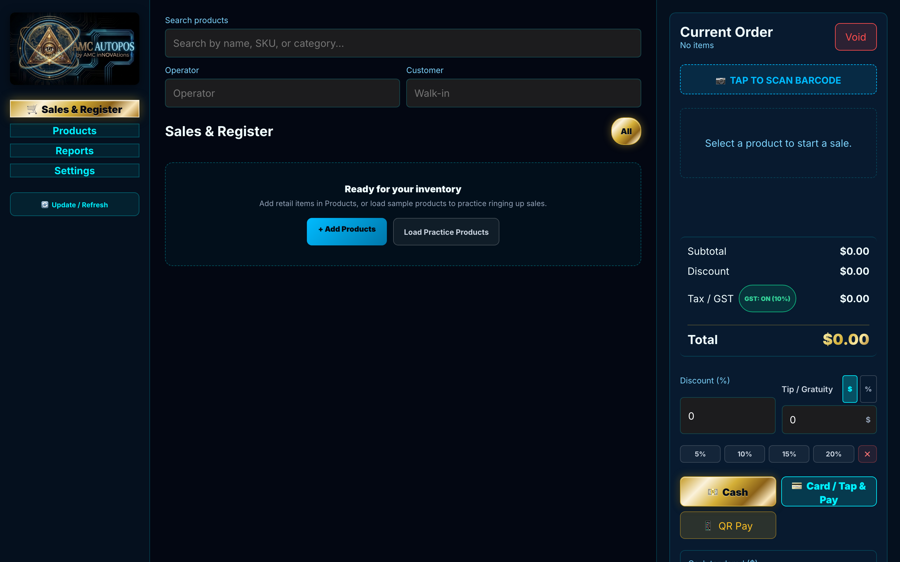 AMC AutoPOS Register Till Screen